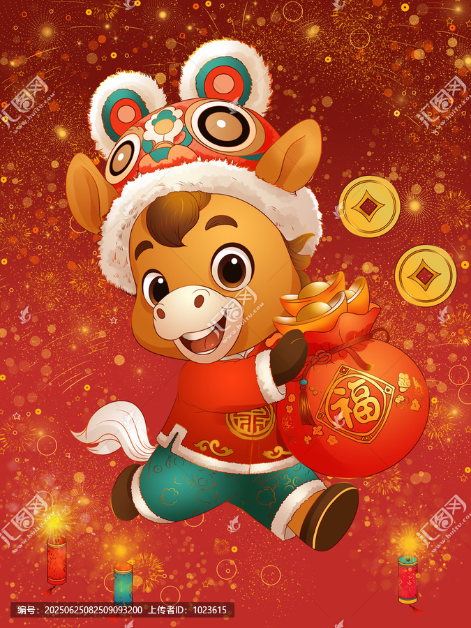 馬年卡通送?；㈩^帽過年插畫