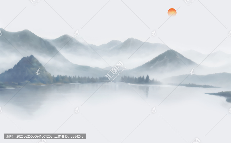 水墨山水間的落日美景