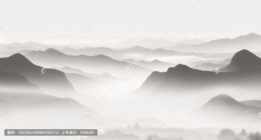 水墨意境群山云霧景觀