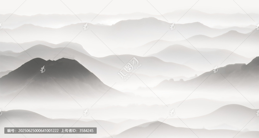 水墨意境連綿山巒圖