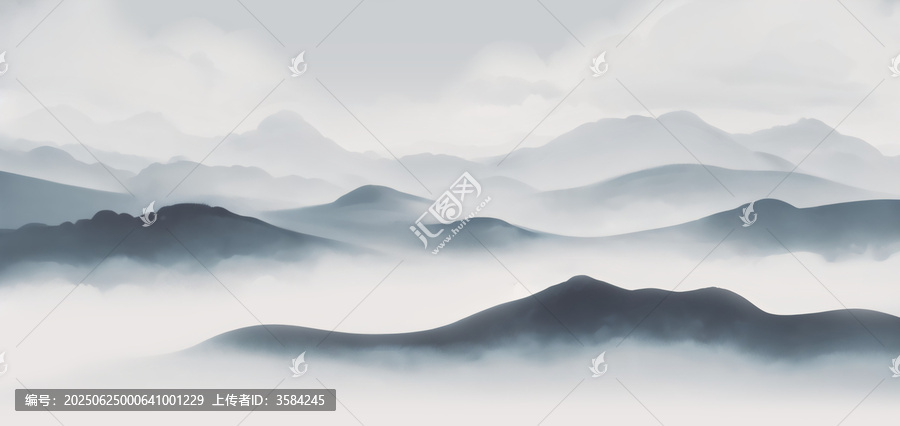 水墨風(fēng)格云霧繚繞山巒圖
