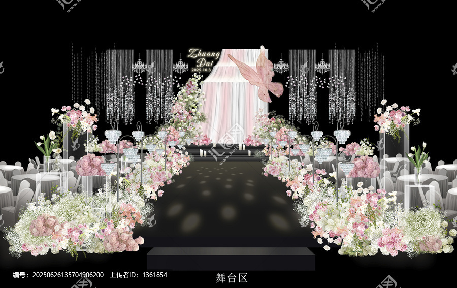 白色紗幔婚禮舞臺區效果圖