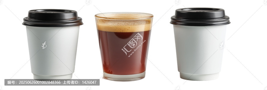 [免摳素材]白色背景上的三杯咖啡紙杯