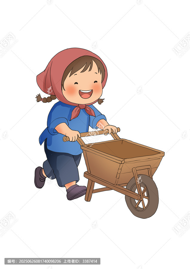 推著手推車的歡樂小女孩