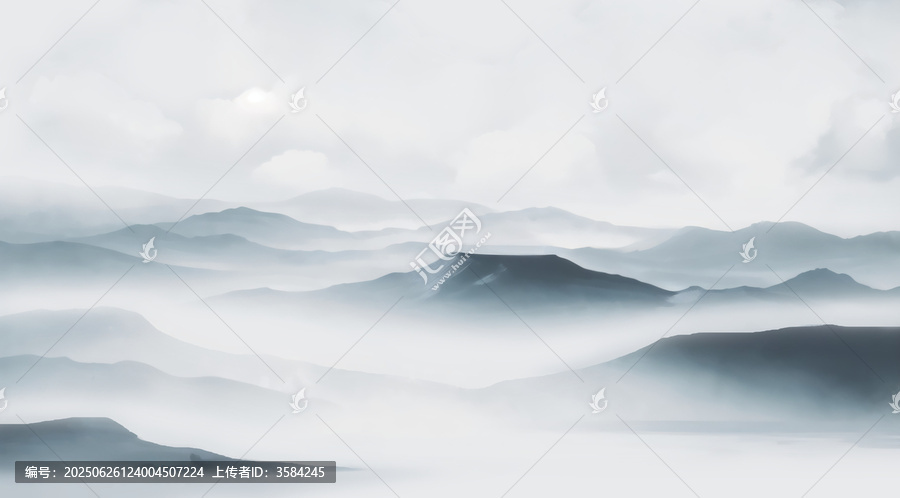 水墨風(fēng)格云霧繚繞山巒圖