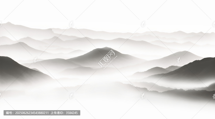 水墨意境連綿群山圖