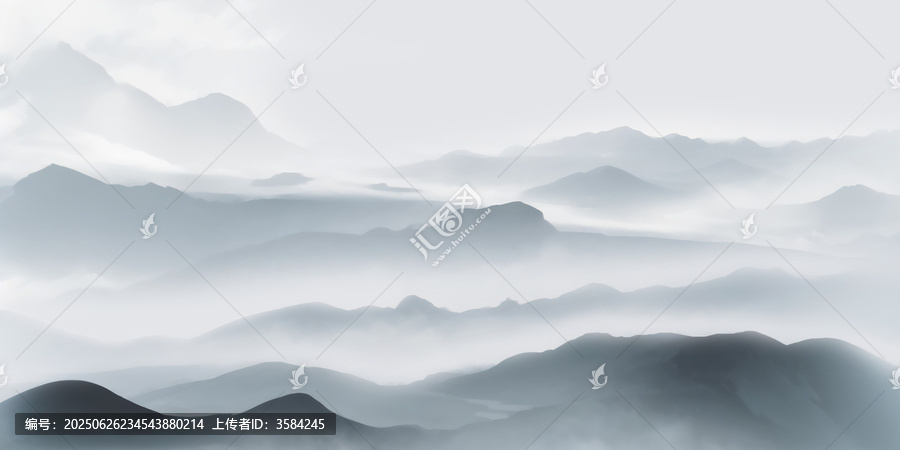 水墨意境山巒云霧景觀