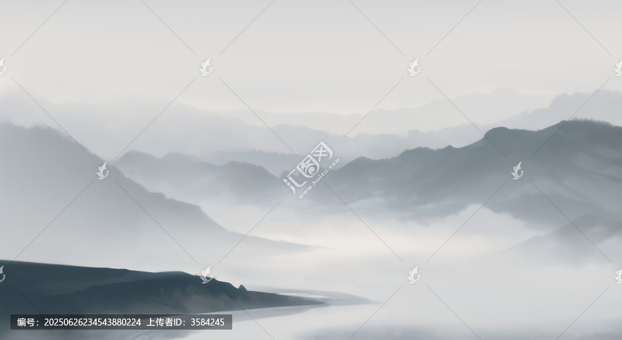 水墨意境的霧中山景