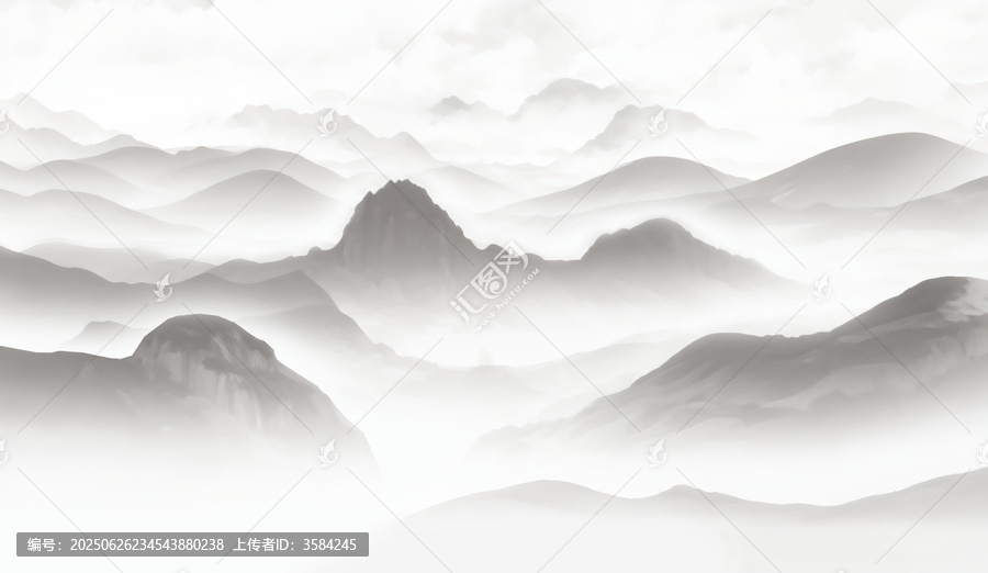 水墨意境連綿山巒圖
