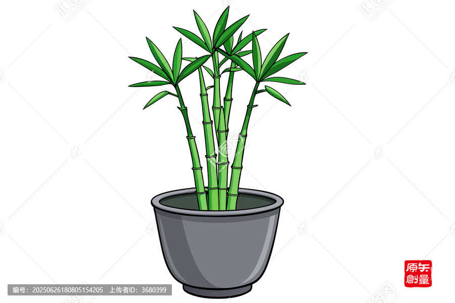 盆栽翠竹卡通插畫