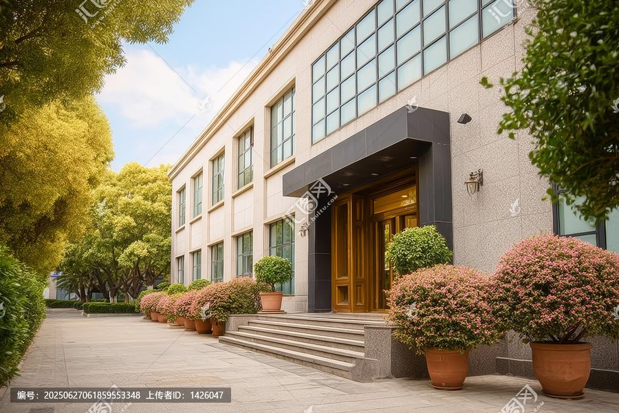 現(xiàn)代辦公樓外景與綠植景觀