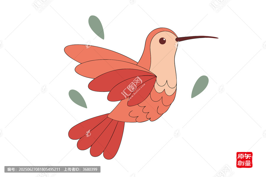 飛翔的卡通蜂鳥插畫