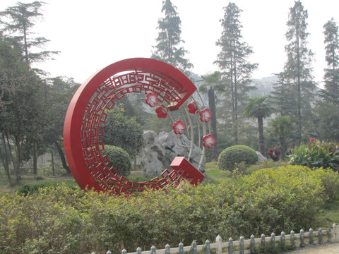 城市公园雕塑 窗花 中国元素
