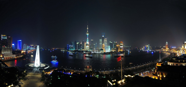 最新上海外滩陆家嘴全景夜景
