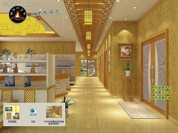 中式风格酒店宾馆走道通道效果图