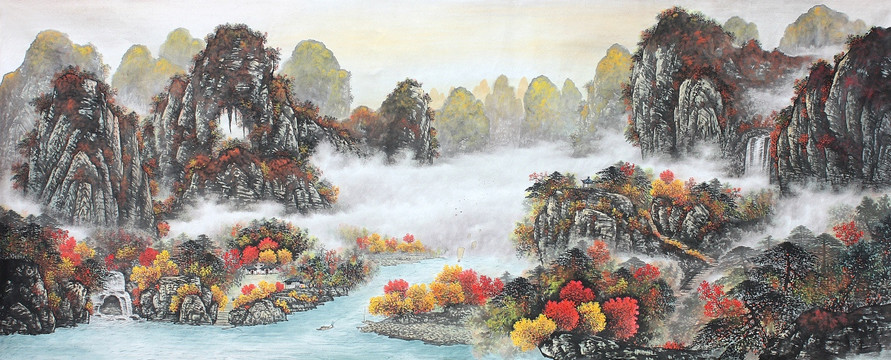 国画秋景山水画