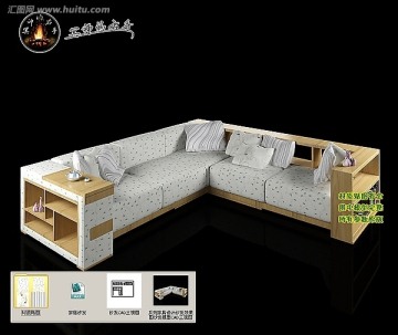 系列家具设计沙发效果图沙发模型CAD三视图