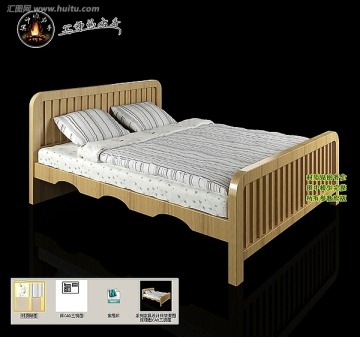 系列家具设计床效果图床模型CAD三视图