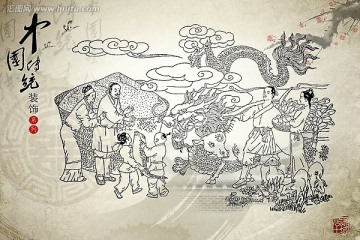 龙年春节背景宣传海报年画设计