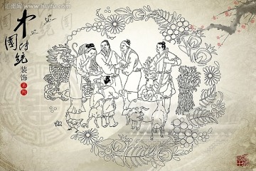 春节背景宣传海报年画设计装饰