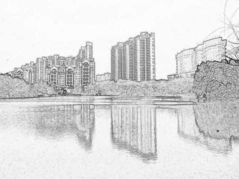 湖畔建筑素描