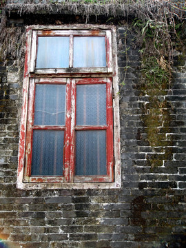 青砖 窗户 苔藓