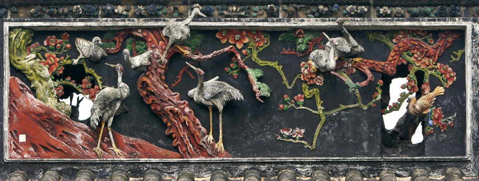 陶塑脊饰 花鸟画