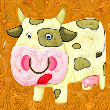 装饰画 无框画 油画 奶牛