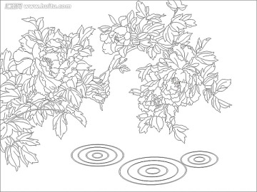 雕刻图矢量图线条图 雨后牡丹