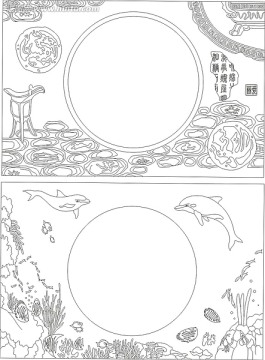 装饰镜花纹图案 中式仿古和海底世界