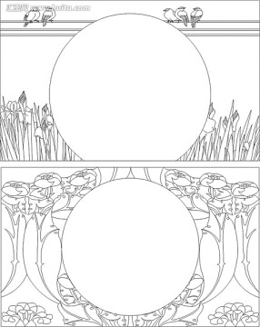 浴镜装饰镜矢量雕刻图案 花朵小鸟