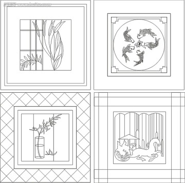 装饰画雕刻矢量图 中国元素图案