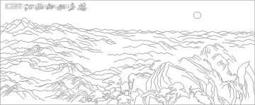 雕刻图线条图矢量图  江山如此多娇