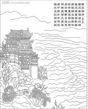 雕刻图线条图矢量图 滕王阁序