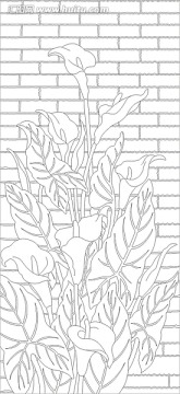 矢量图雕刻图线条图 百合花
