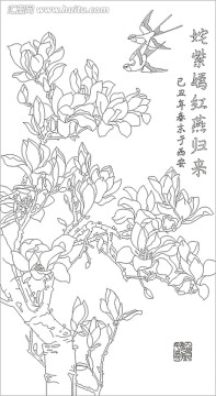 矢量图线条图雕刻图 玉兰
