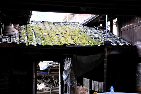 布满绿苔的屋檐