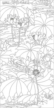 玻璃雕刻图矢量图线条图 荷花莲花 梦荷