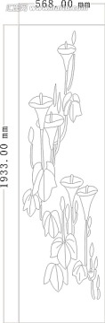 玻璃雕刻图矢量图线条图 牵牛花