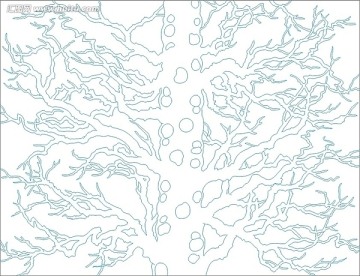艺术玻璃雕刻图线条图矢量图 枯树枝桠