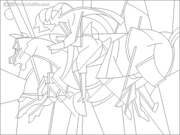 艺术玻璃雕刻图矢量图线条图 动感马抽象画