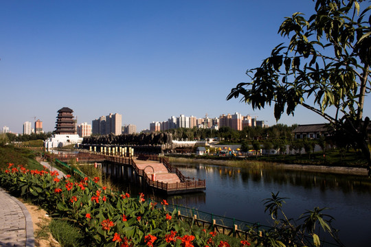 汉城湖公园角楼叠翠景区大全景