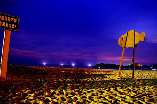 宁静浪漫的海滩夜景