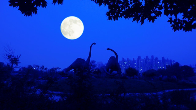 梦回侏罗纪 天津动物园恐龙广场夜景