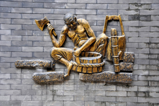 岭南风情雕塑系列  砸木桶