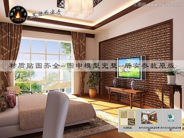 新中式风格主卧室效果图