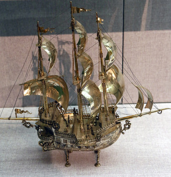 西班牙银合金古帆船模型