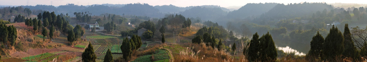 四川丘陵田园山水全景图