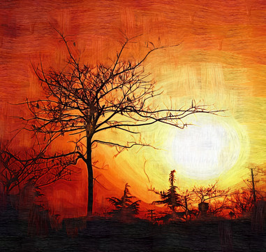 无框画 油画 风景画 抽象画 夕阳