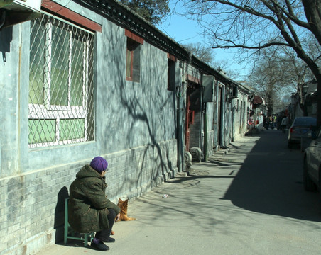 北京胡同 南锣鼓巷建筑 老人和狗